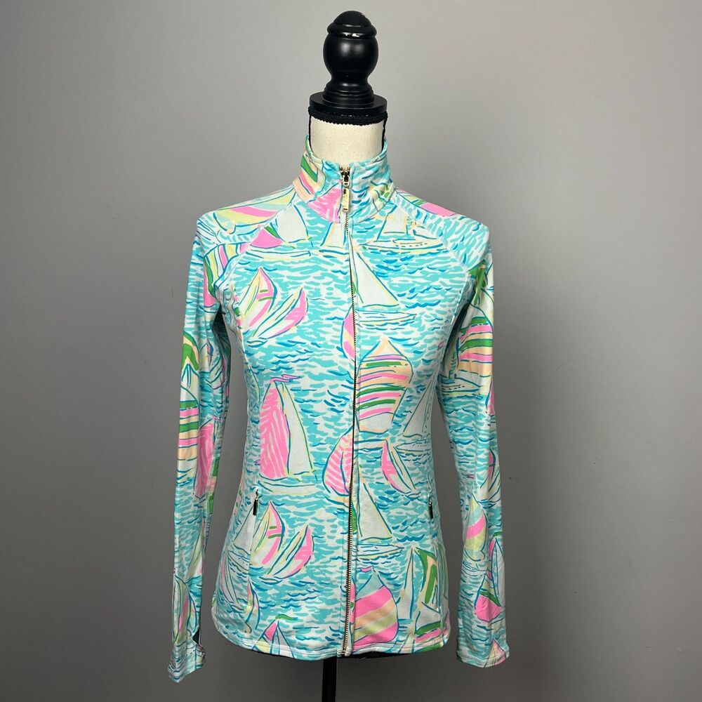 Lilly Pulitzer Luxletic Serena Jacket You Gotta Regatta Seaside Aqua Women's XS
